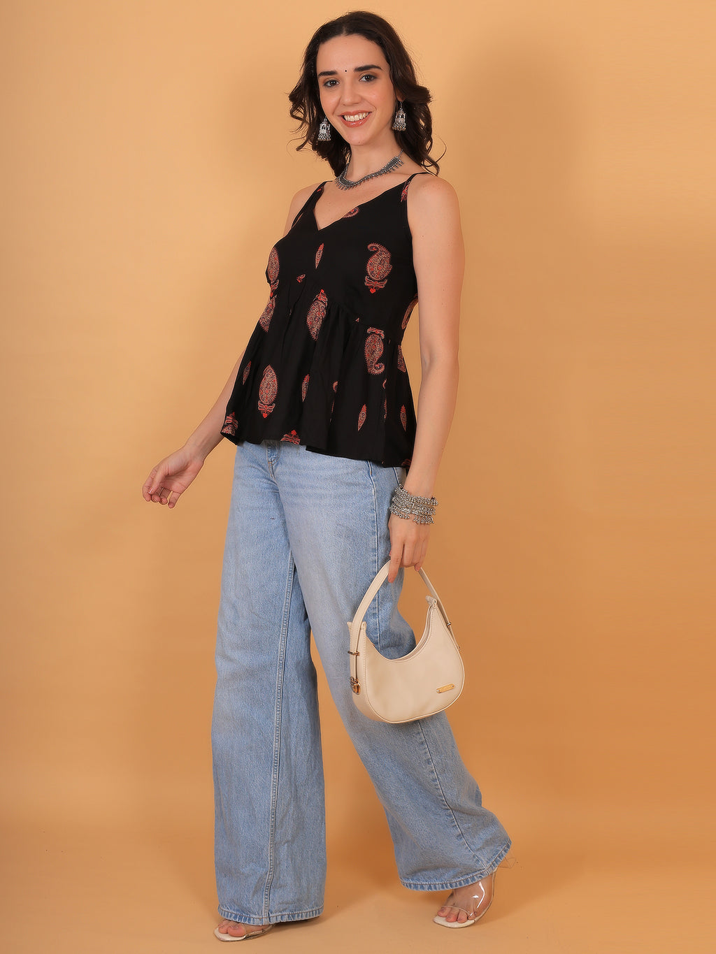 Zuacc black ethnic fit and flare top