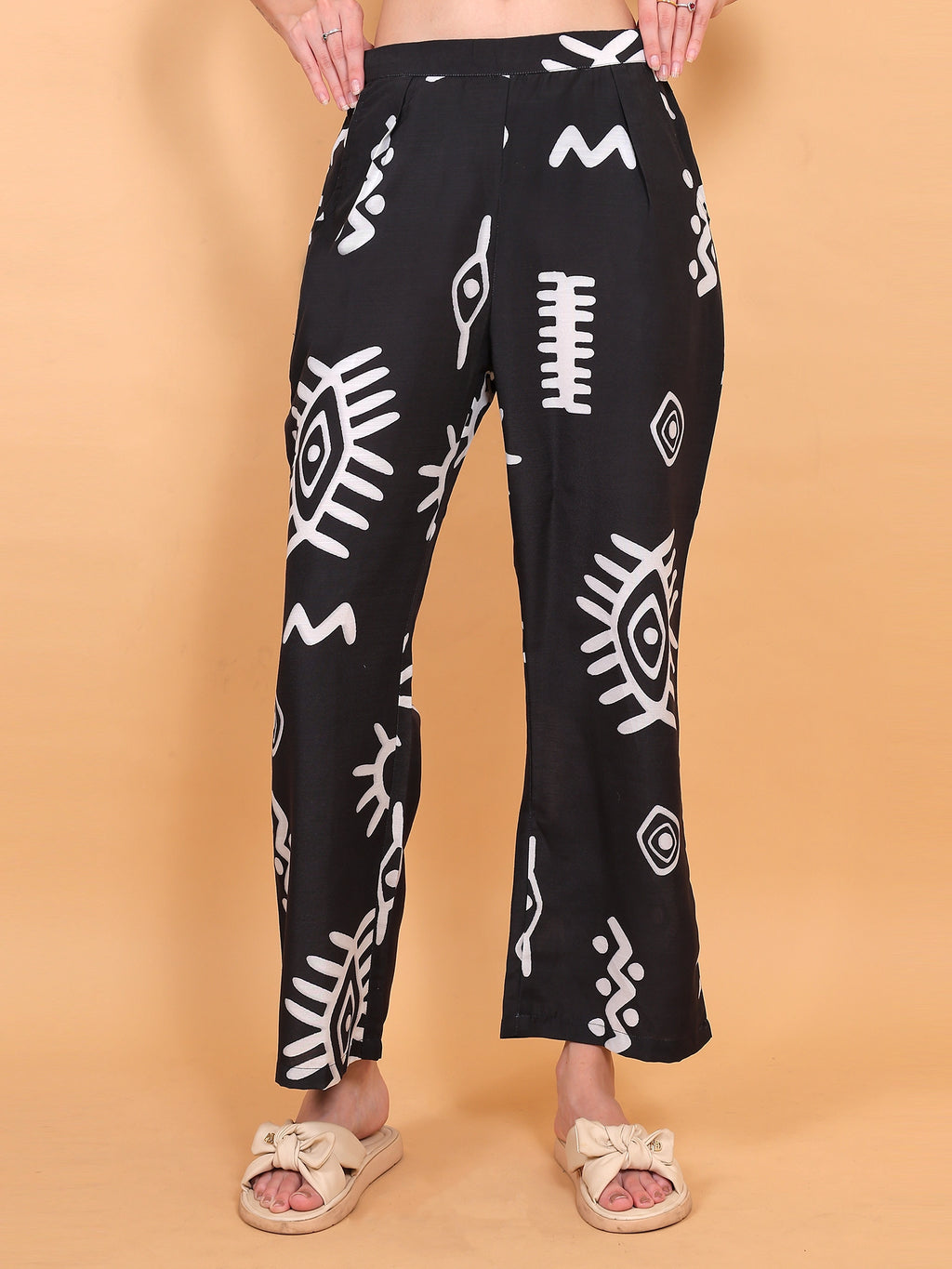 Full-length outfit preview of a modern two-piece tribal print vest and pants set, ideal for casual wear or everyday styling.