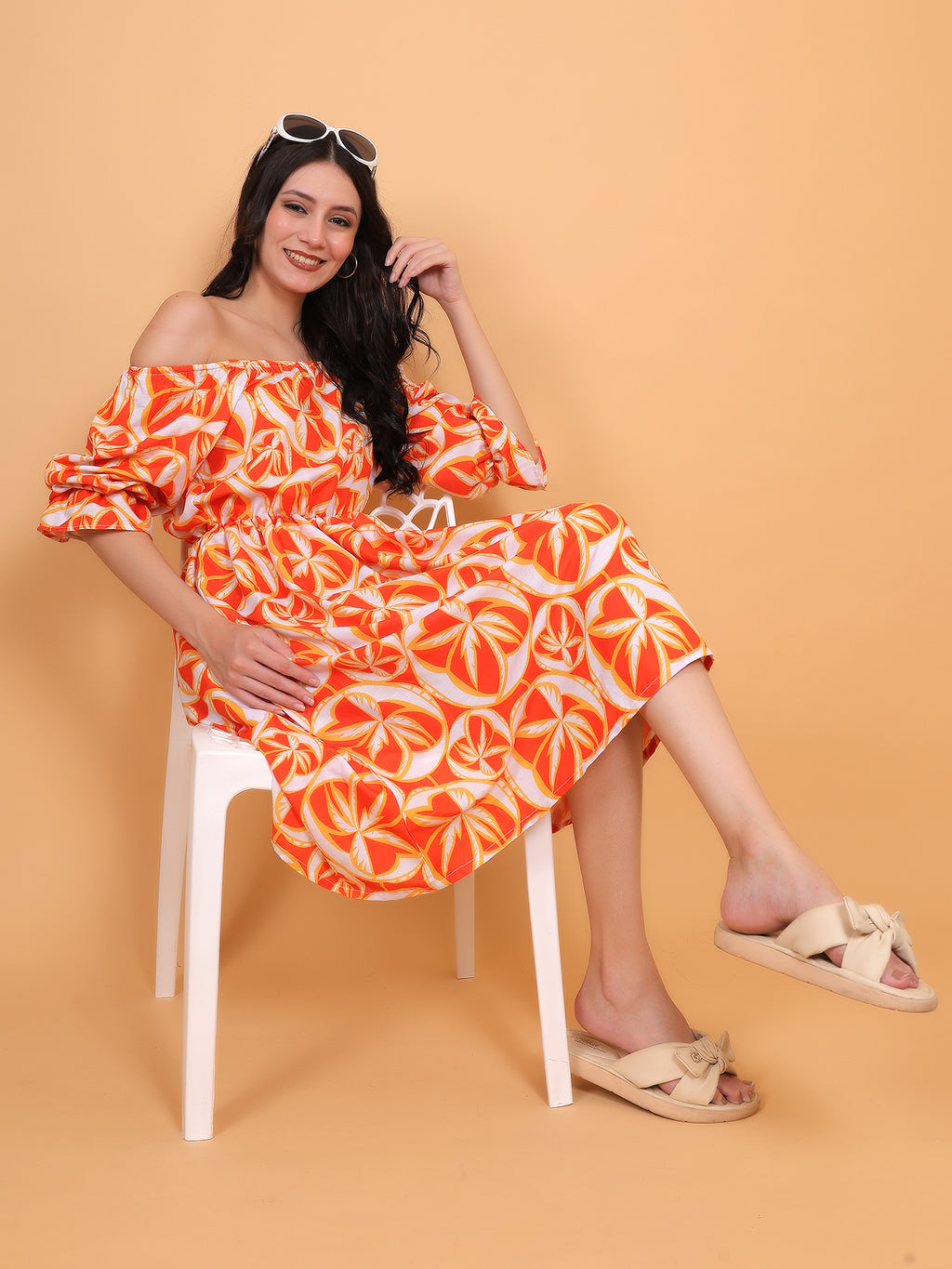 ZUACC abstract print orange midi dress for women casual summer style