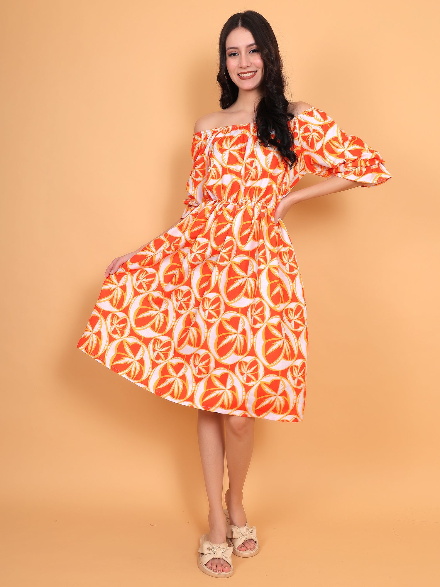 ZUACC chic holiday dress for women orange off shoulder elastic neckline