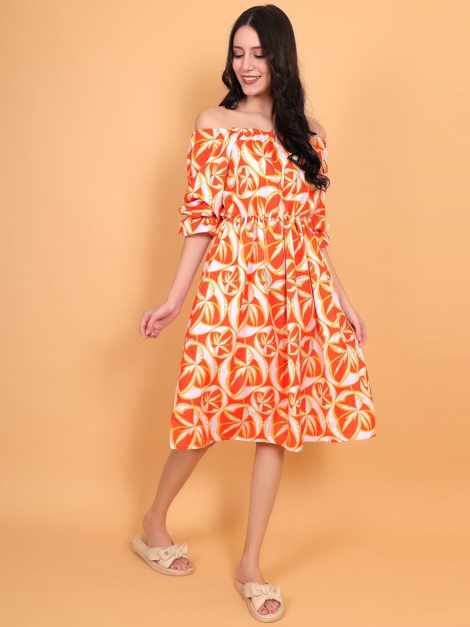 ZUACC women’s fit and flare midi dress orange holiday wear outfit