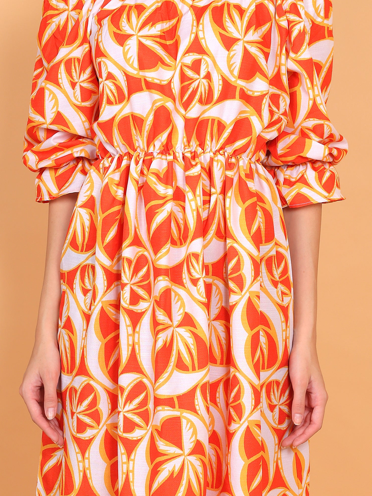 ZUACC abstract print orange midi dress for women casual summer style