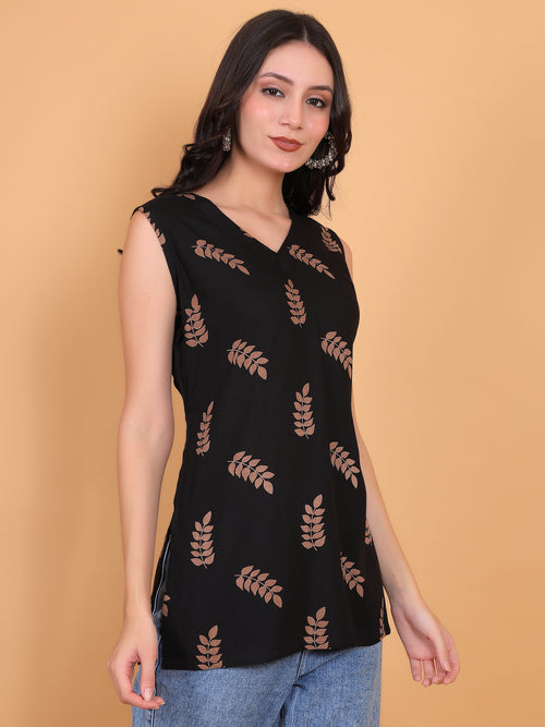 Zuacc black sleeveless kurti for women 