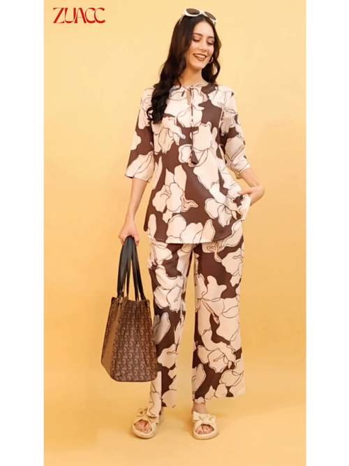 Zuacc Floral Co-Ord Set for Women | Kurti & Pant Two Piece Matching Set