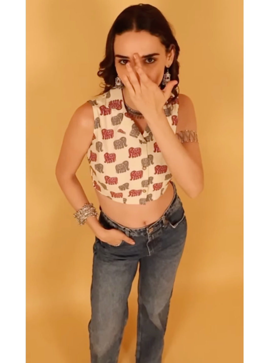 The Airavat Elephant Print Crop Shirt Top