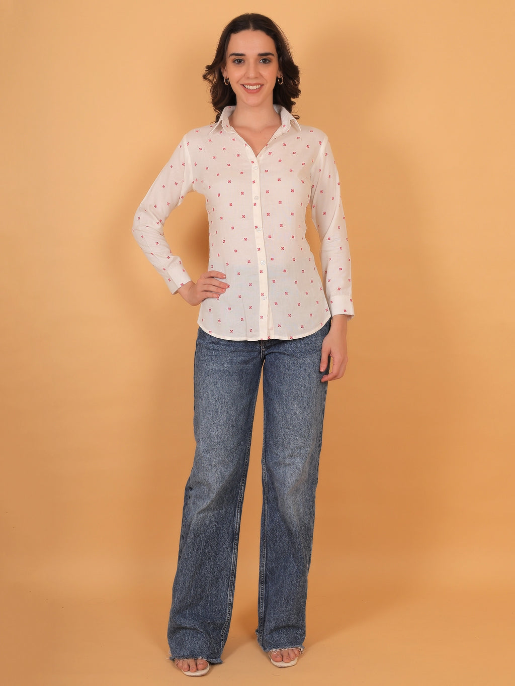 Trendy styling of a women white shirt with a unique corset back tie-up, creating a polished look that transitions easily from officewear to casual outings.
